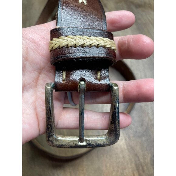 Mens Brown Genuine Leather Braided Belt Size Large‎ - Picture 5 of 7